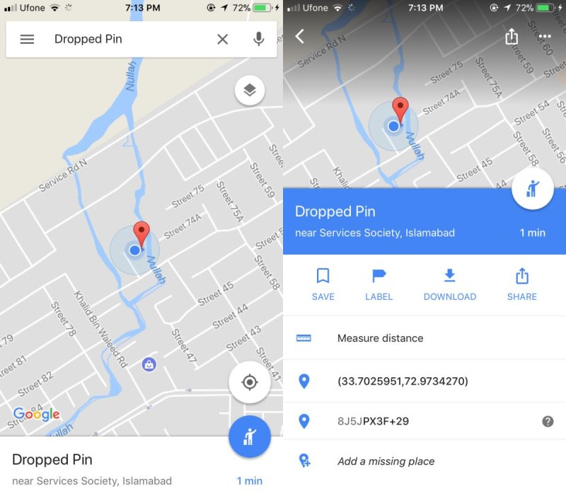 Картка мітки в Google Maps із пунктом «Виміряти відстань»